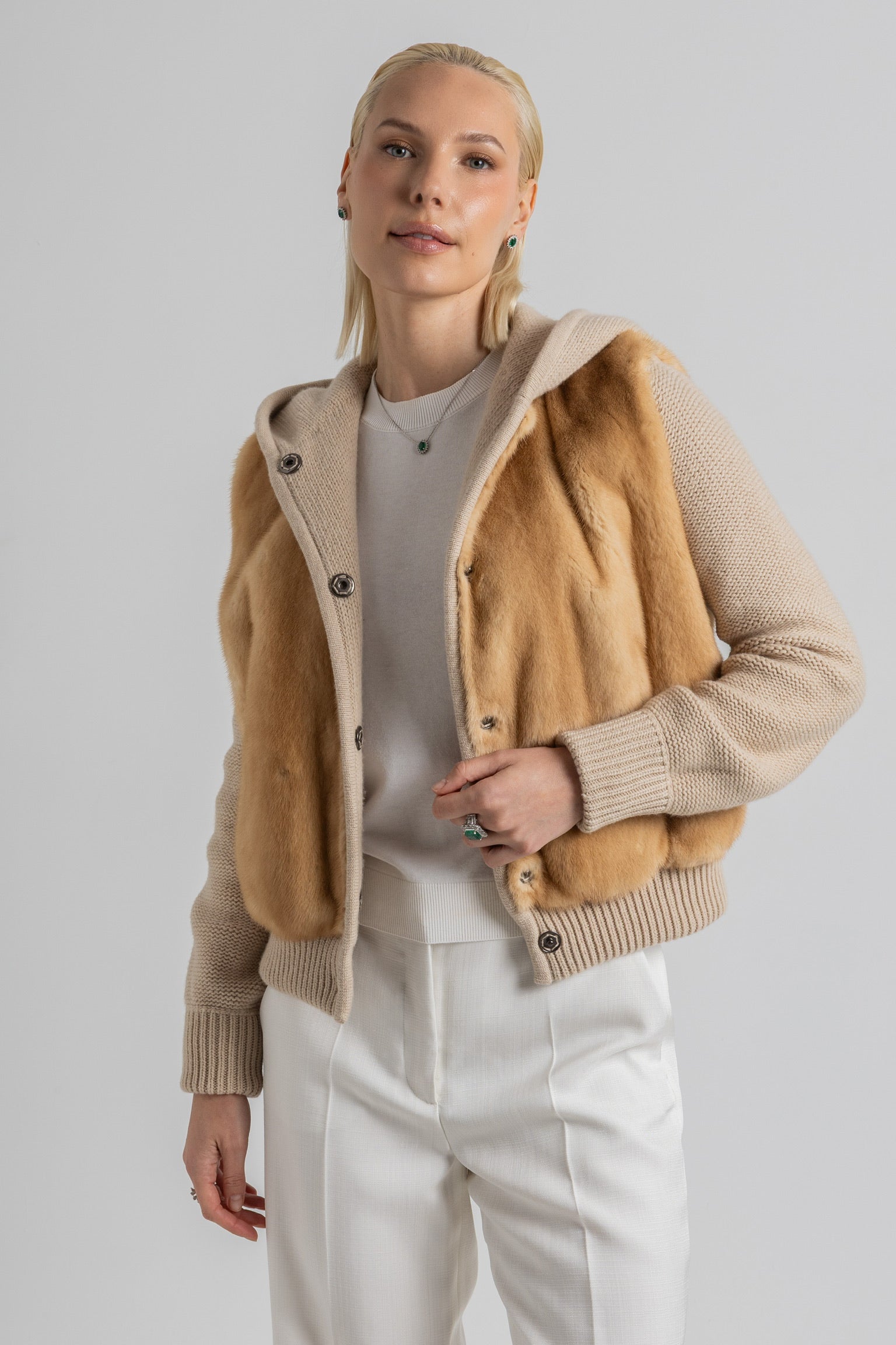 CASHMERE/PARROT PIANA BEIGE COAT WITH MINK COLLAR