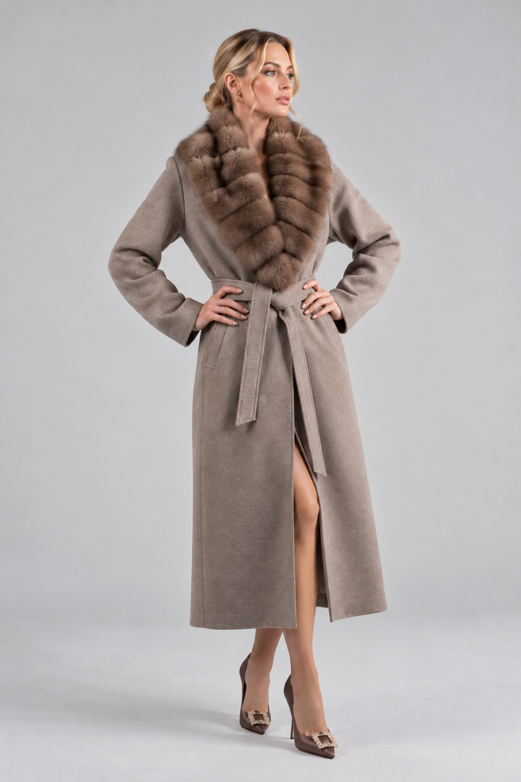 ABRIGO DE CASHMERE Y CUELLO DE MARTAS CIBELINAS
