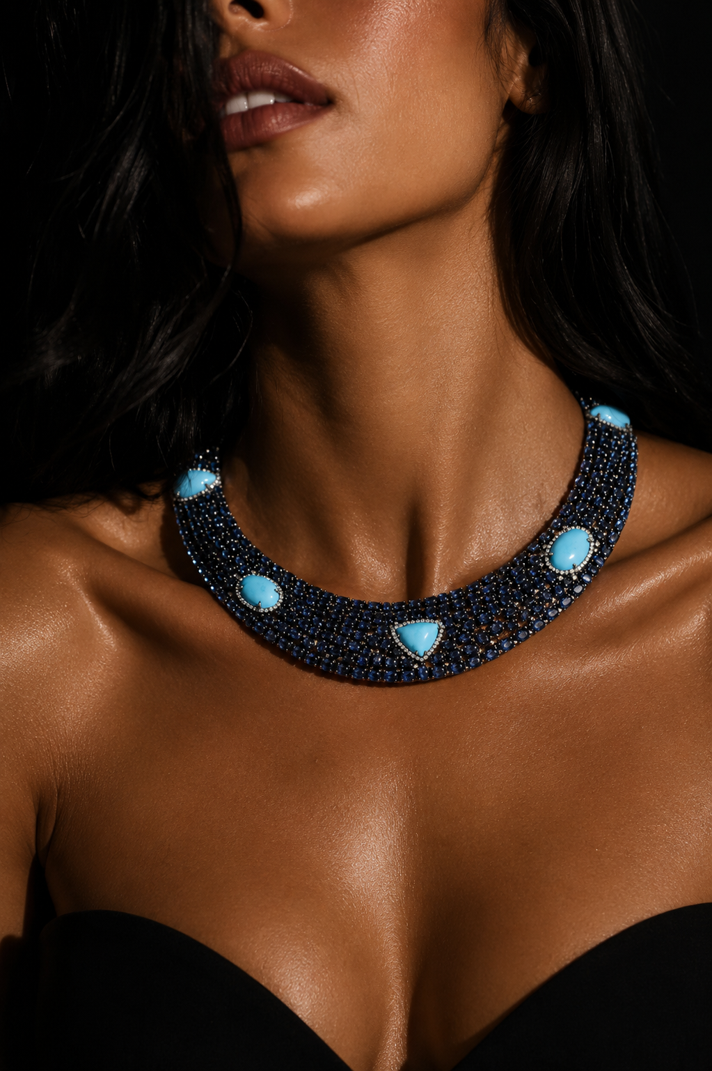Collar de Oro, Diamantes, Turquesas y Zafiros