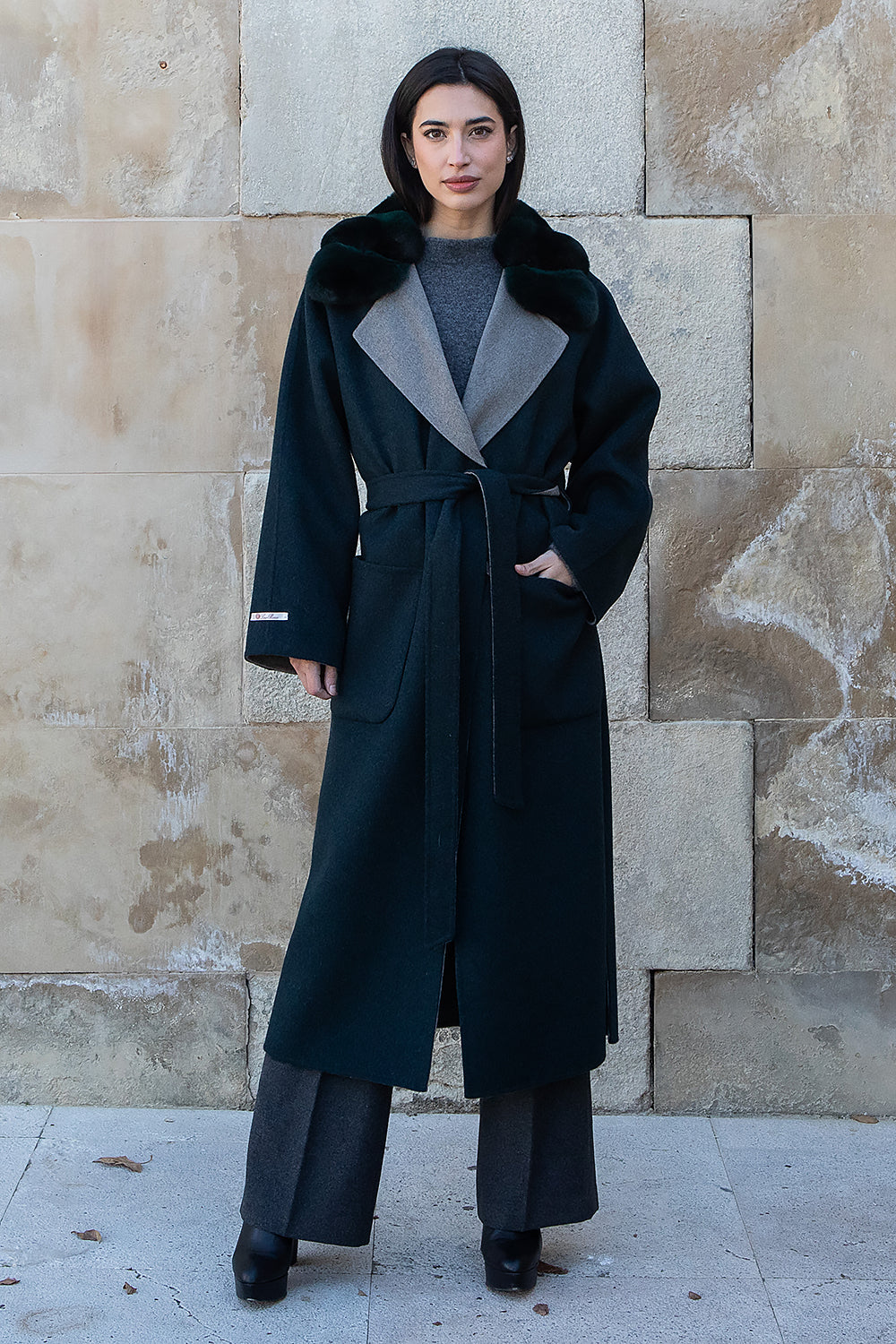 ABRIGO LORO PIANA CASHMERE CUELLO CHINCHILLAS MIDI