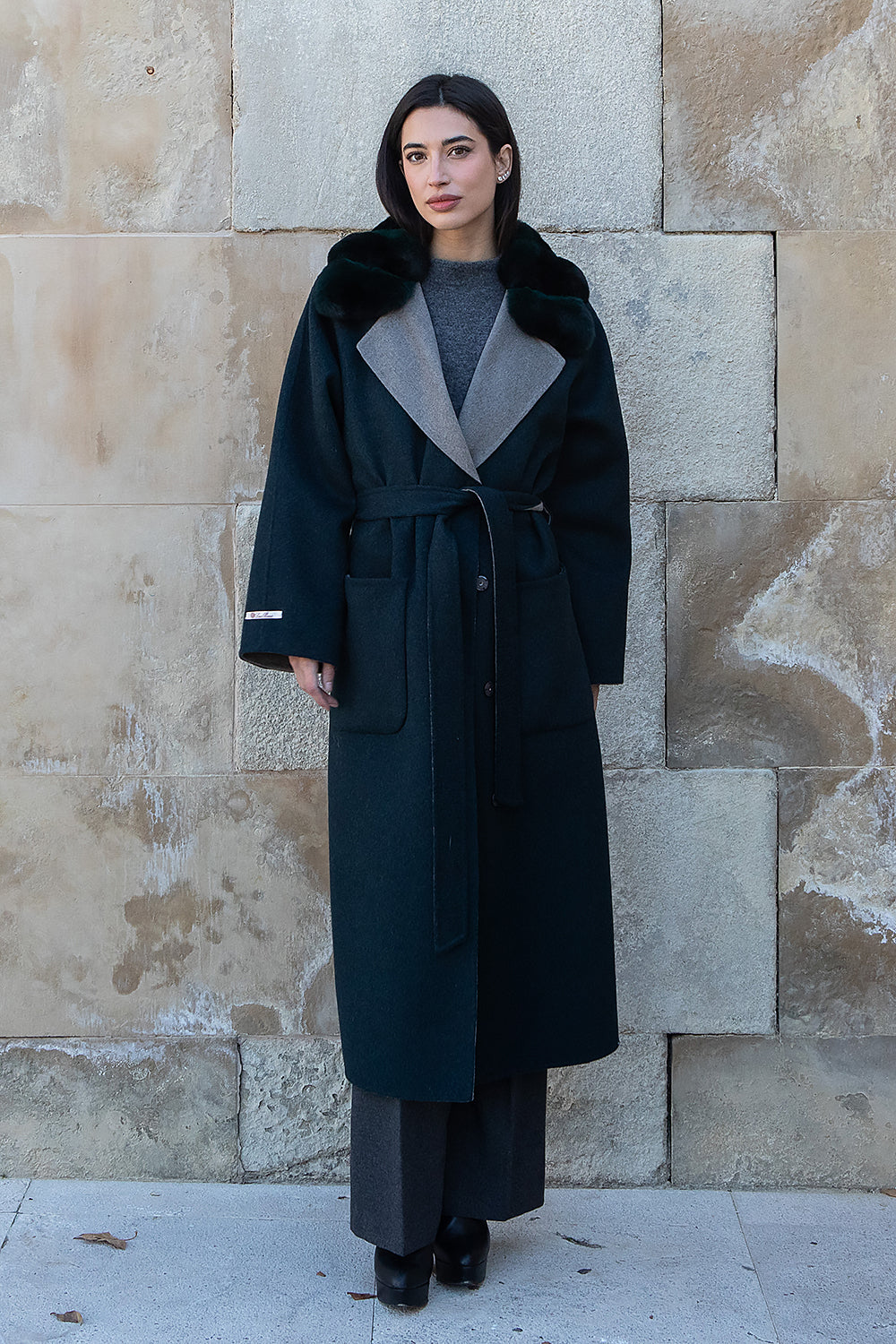 ABRIGO LORO PIANA CASHMERE CUELLO CHINCHILLAS MIDI