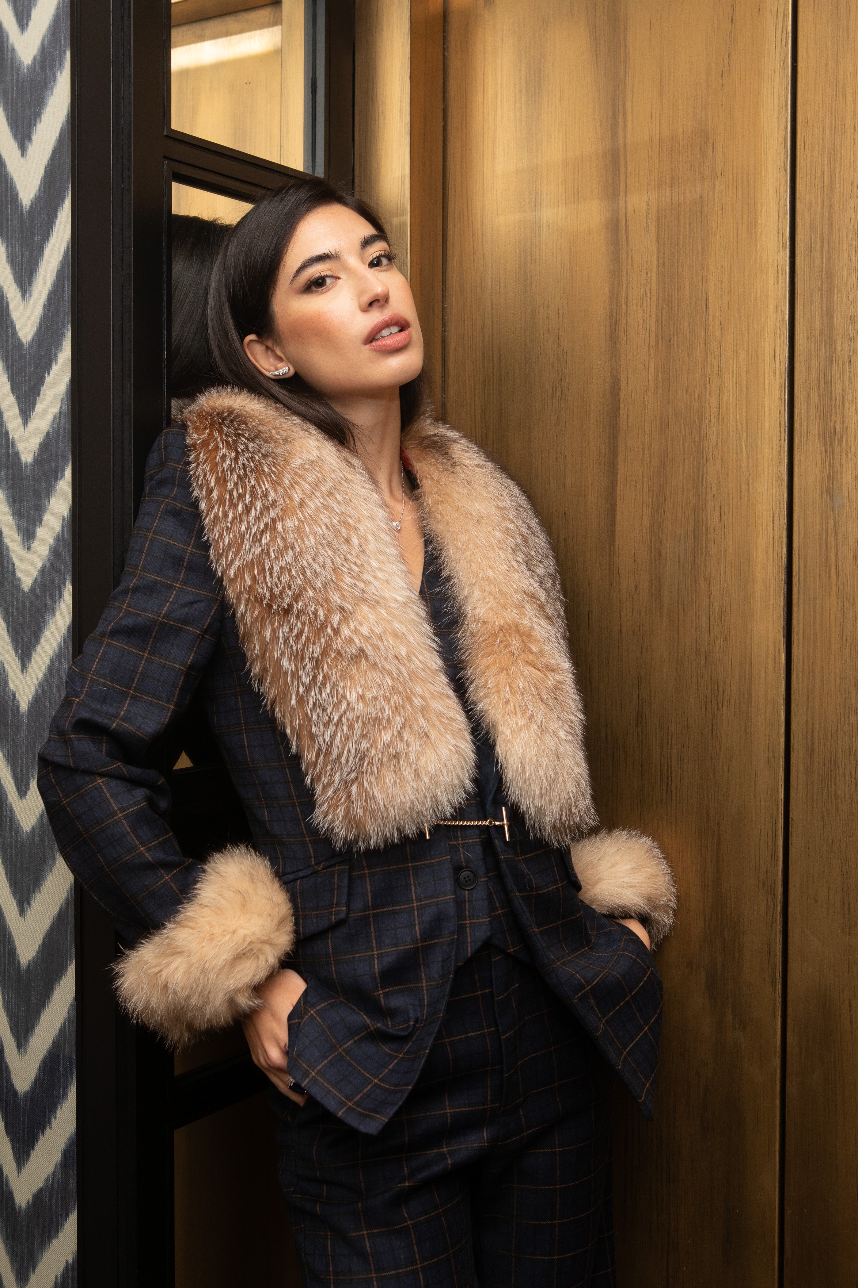 CRYSTAL FUR COLLAR AND CUFF SET