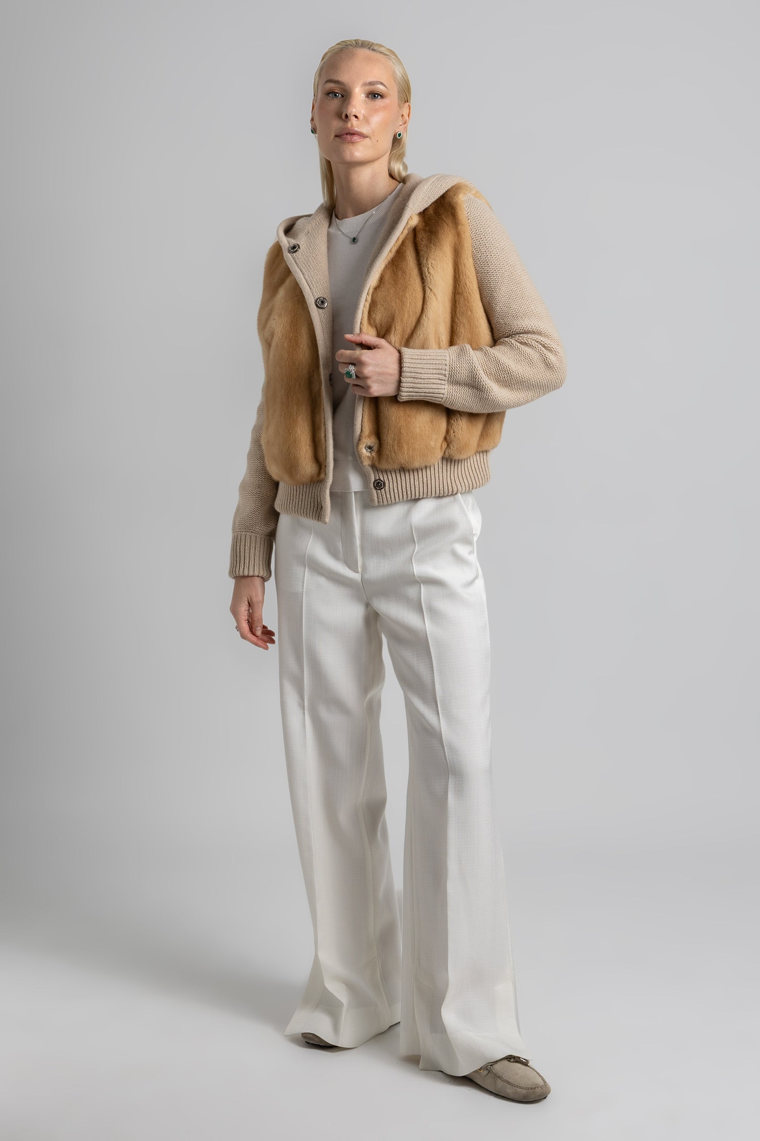 CASHMERE/PARROT PIANA BEIGE COAT WITH MINK COLLAR