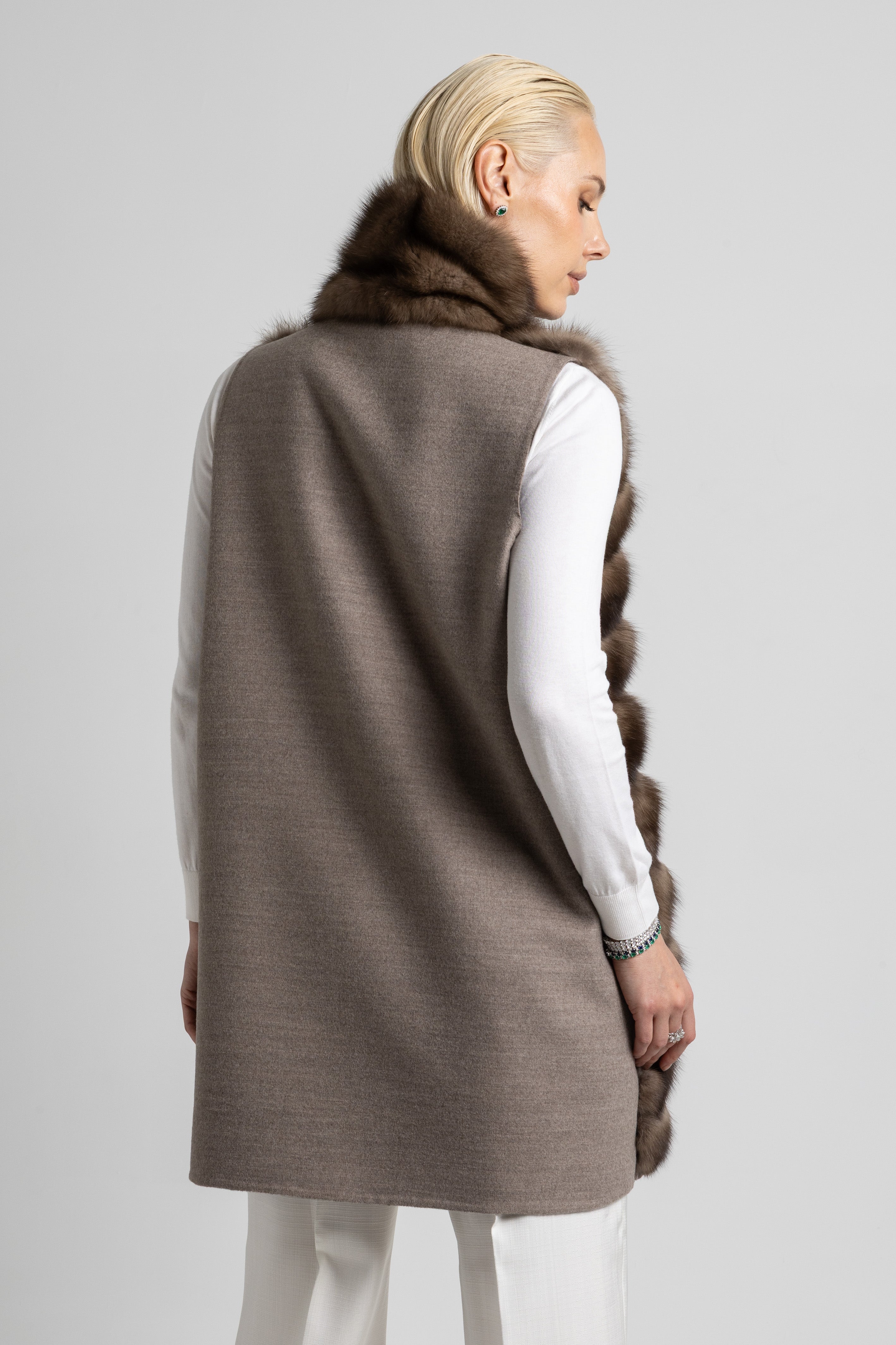 CHALECO CASHMERE LORO PIANA MARTAS CIBELINAS TOPO