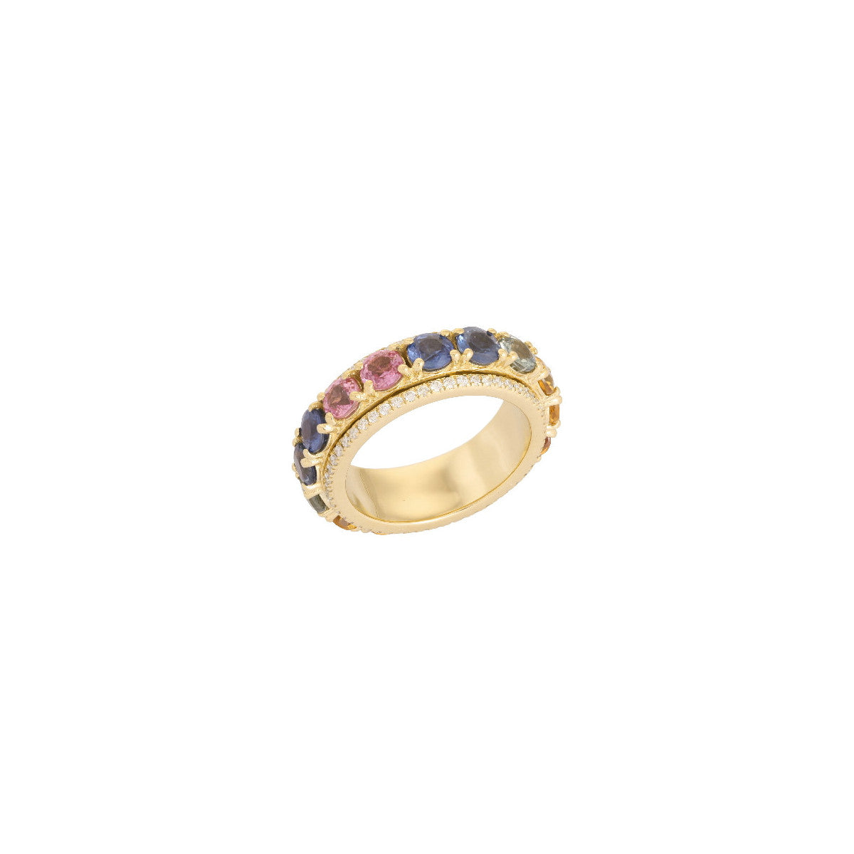 Anillo Giratorio Multizafiros Natural y Oro Amarillo