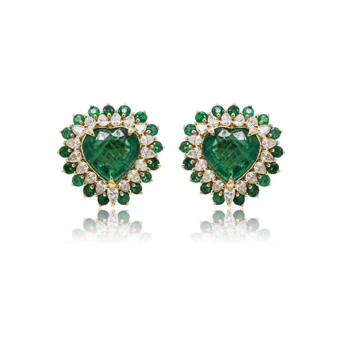 Pendientes Esmeraldas, Diamantes y Zafiros de Oro Amarillo