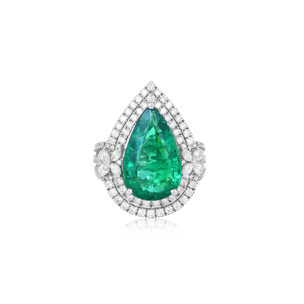 Anillo Esmeralda y Diamantes de Oro Blanco