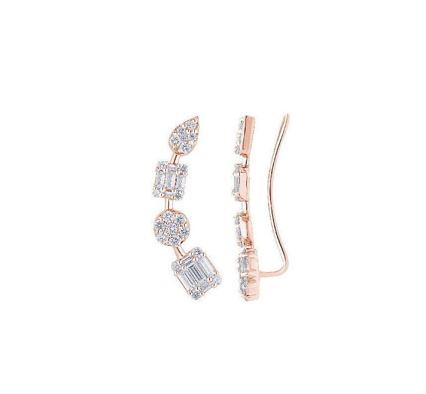 Pendientes Ear Cuff Diamantes Oro Rosa