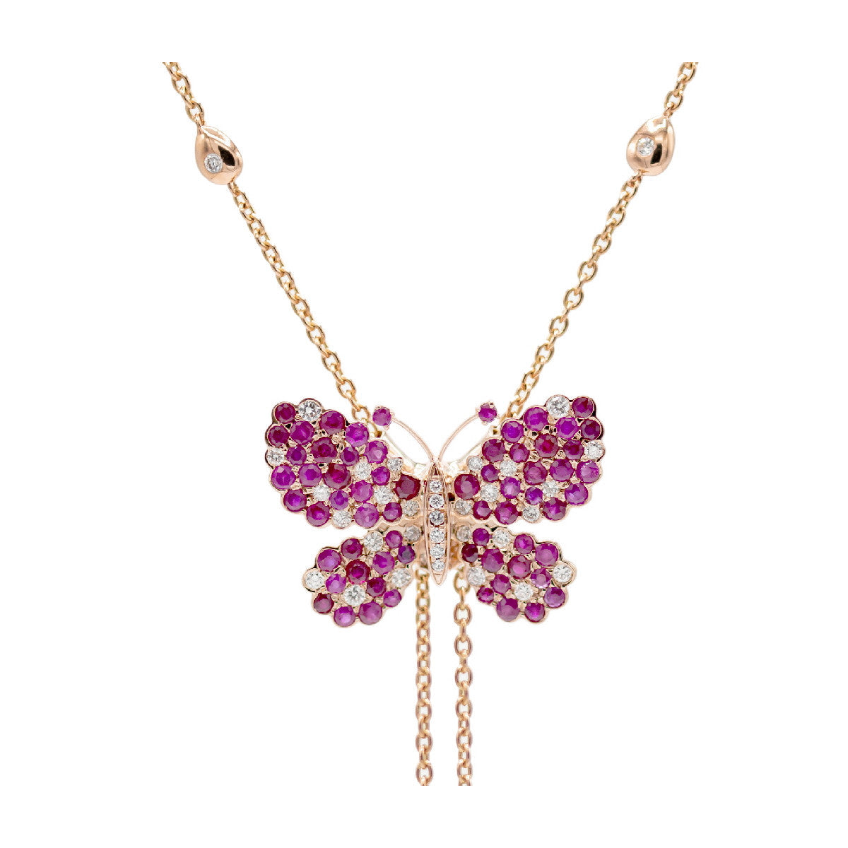 Colgante Mariposa Oro rosa, diamantes y Rubíes