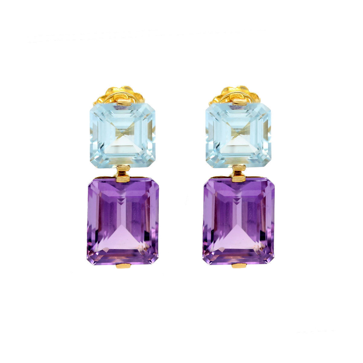 Pendientes Topacios y Amatistas Naturales de Oro Amarillo