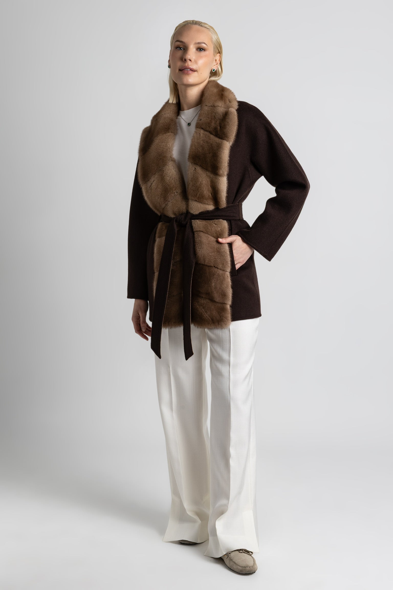 CHAQUETA MIDI CASHMERE LORO PIANA CHOCOLATE VISÓN