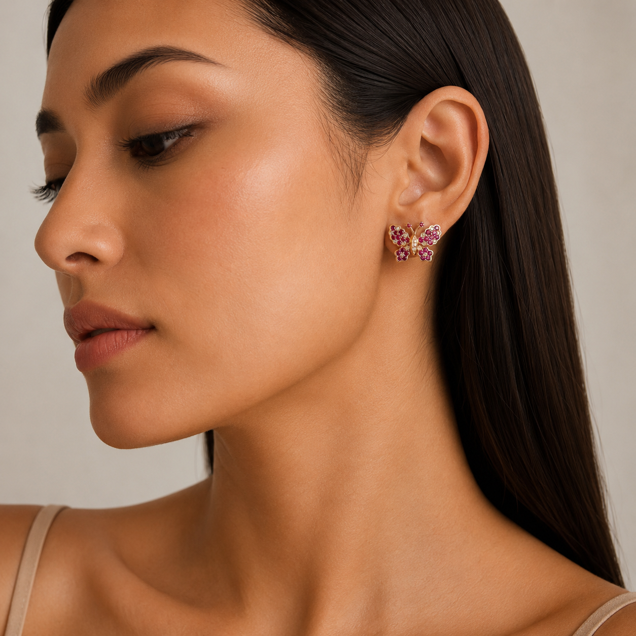Pendientes Mariposas Oro Rosa de Rubíes y Diamantes