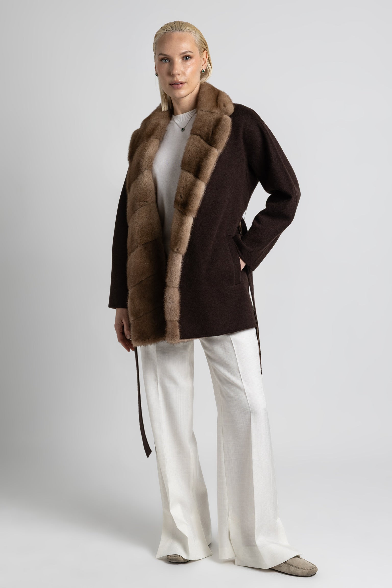 CHAQUETA MIDI CASHMERE LORO PIANA CHOCOLATE VISÓN