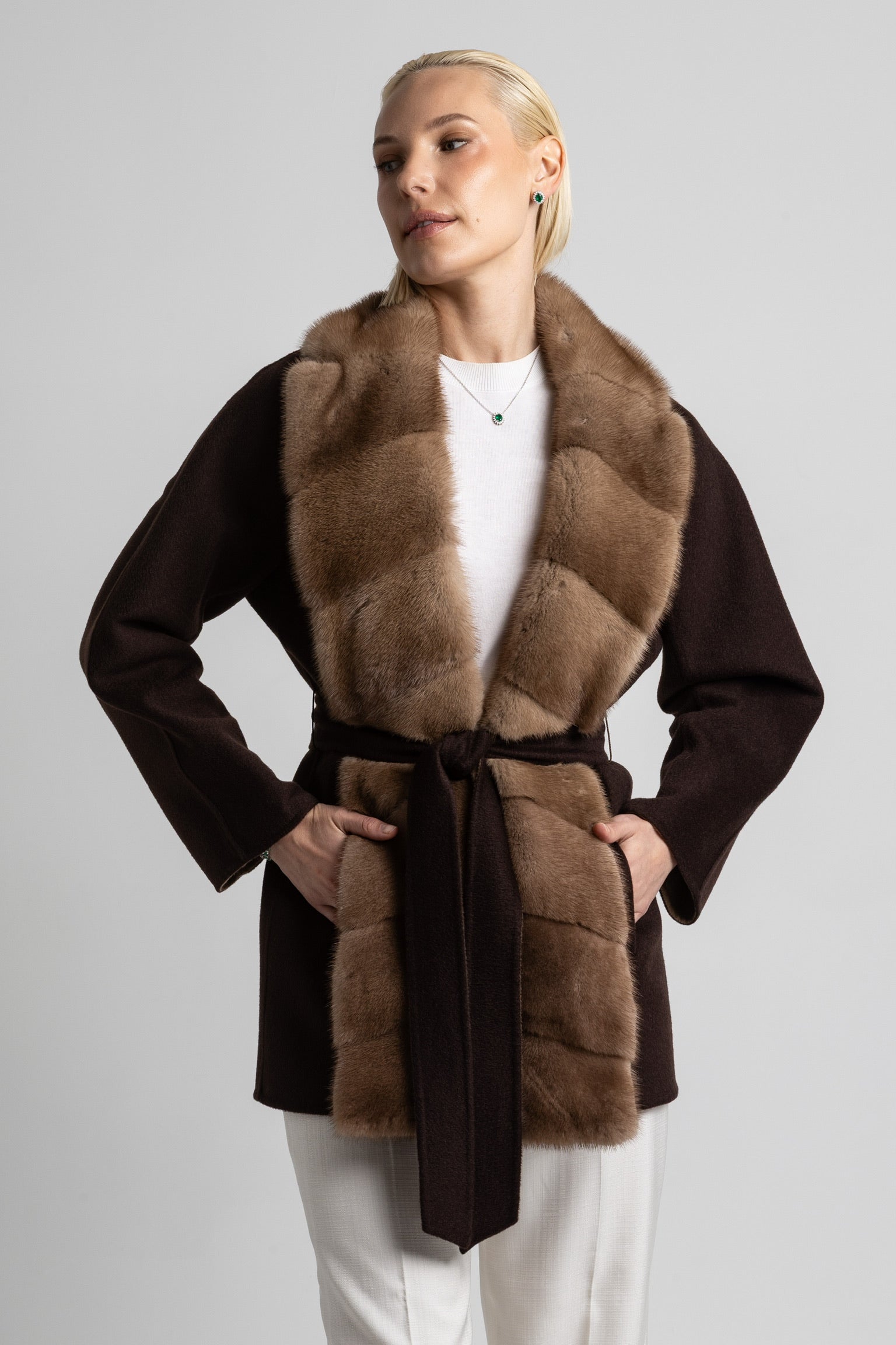 CHAQUETA MIDI CASHMERE LORO PIANA CHOCOLATE VISÓN