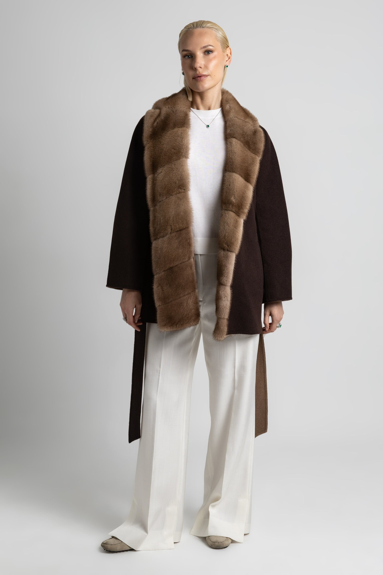 CHAQUETA MIDI CASHMERE LORO PIANA CHOCOLATE VISÓN