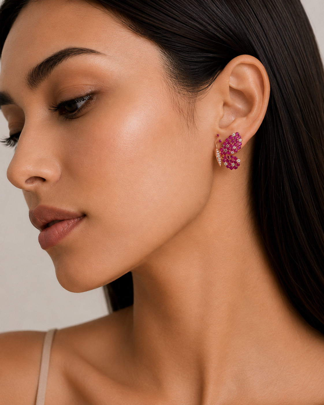 Pendientes Mariposas Oro Rosa de Rubíes y Diamantes