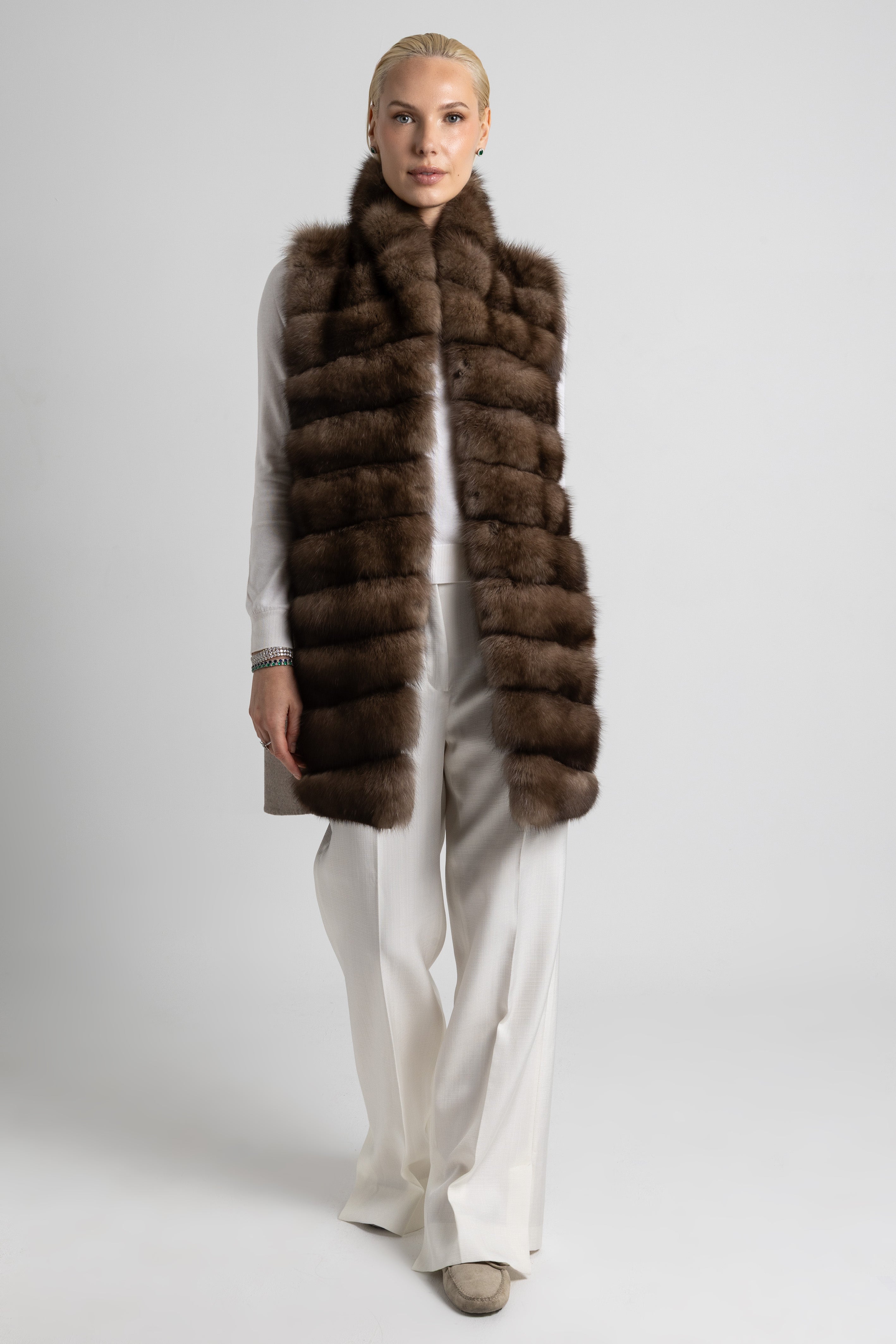 CHALECO CASHMERE LORO PIANA MARTAS CIBELINAS TOPO