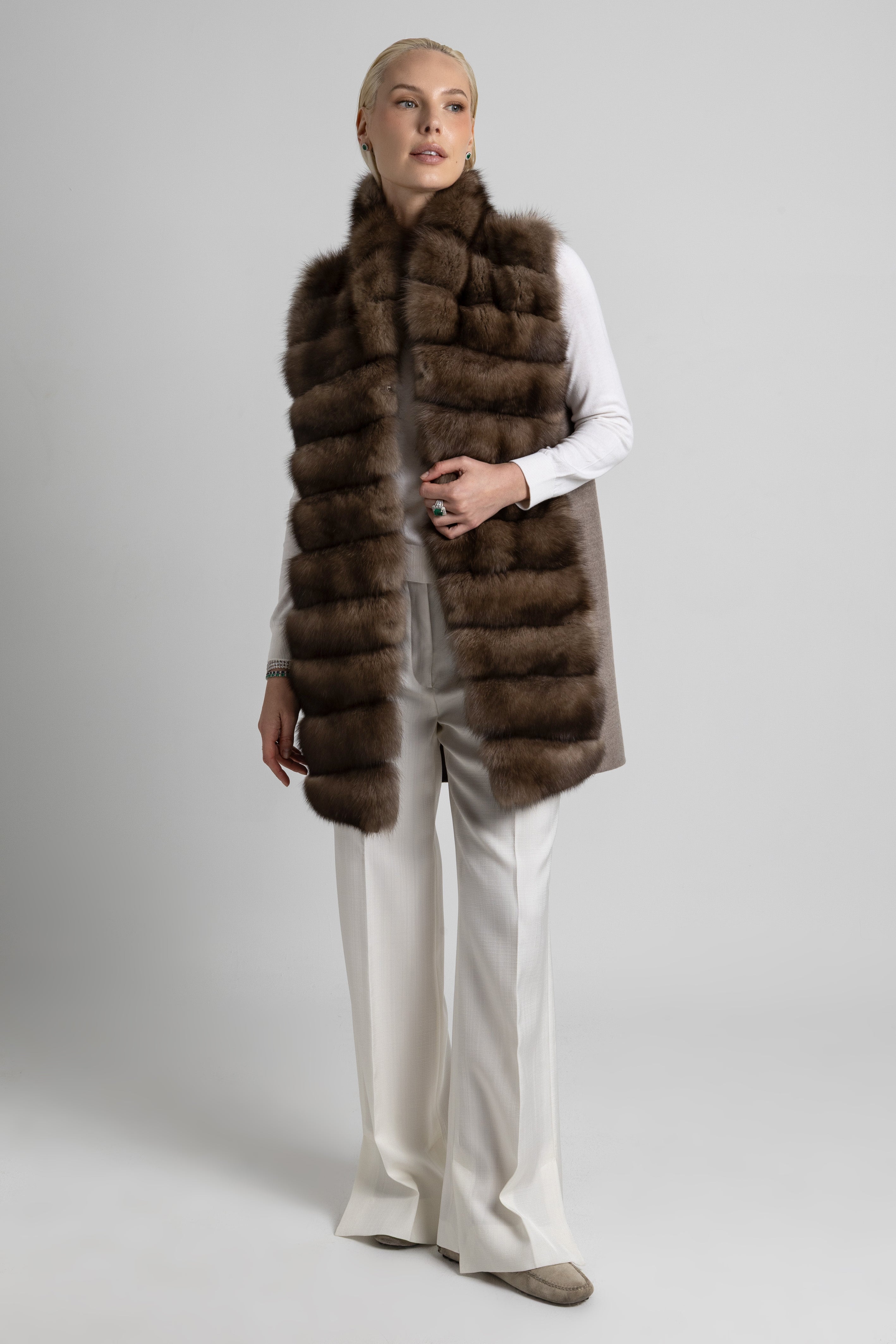 CHALECO CASHMERE LORO PIANA MARTAS CIBELINAS TOPO