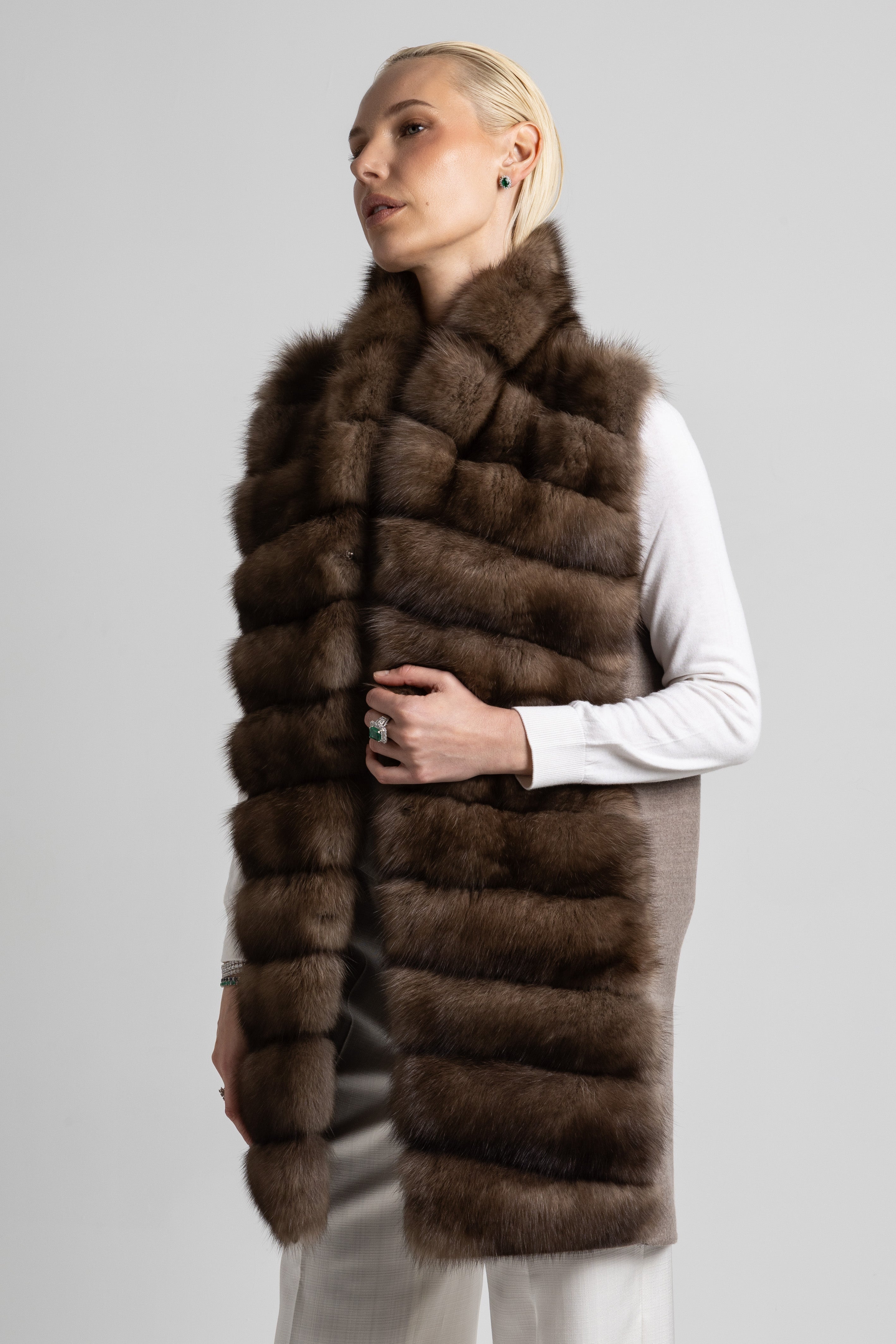 CHALECO CASHMERE LORO PIANA MARTAS CIBELINAS TOPO