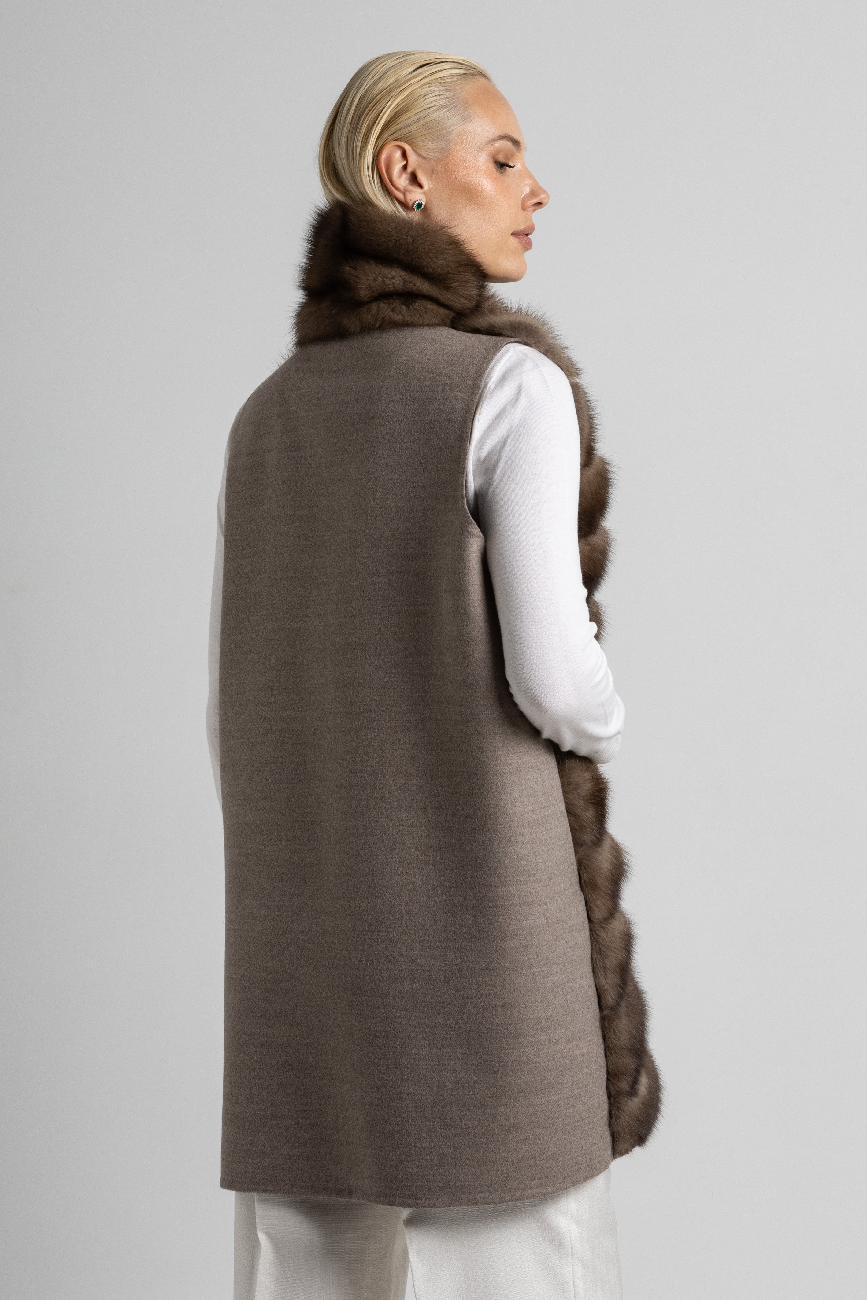 CHALECO CASHMERE LORO PIANA MARTAS CIBELINAS TOPO