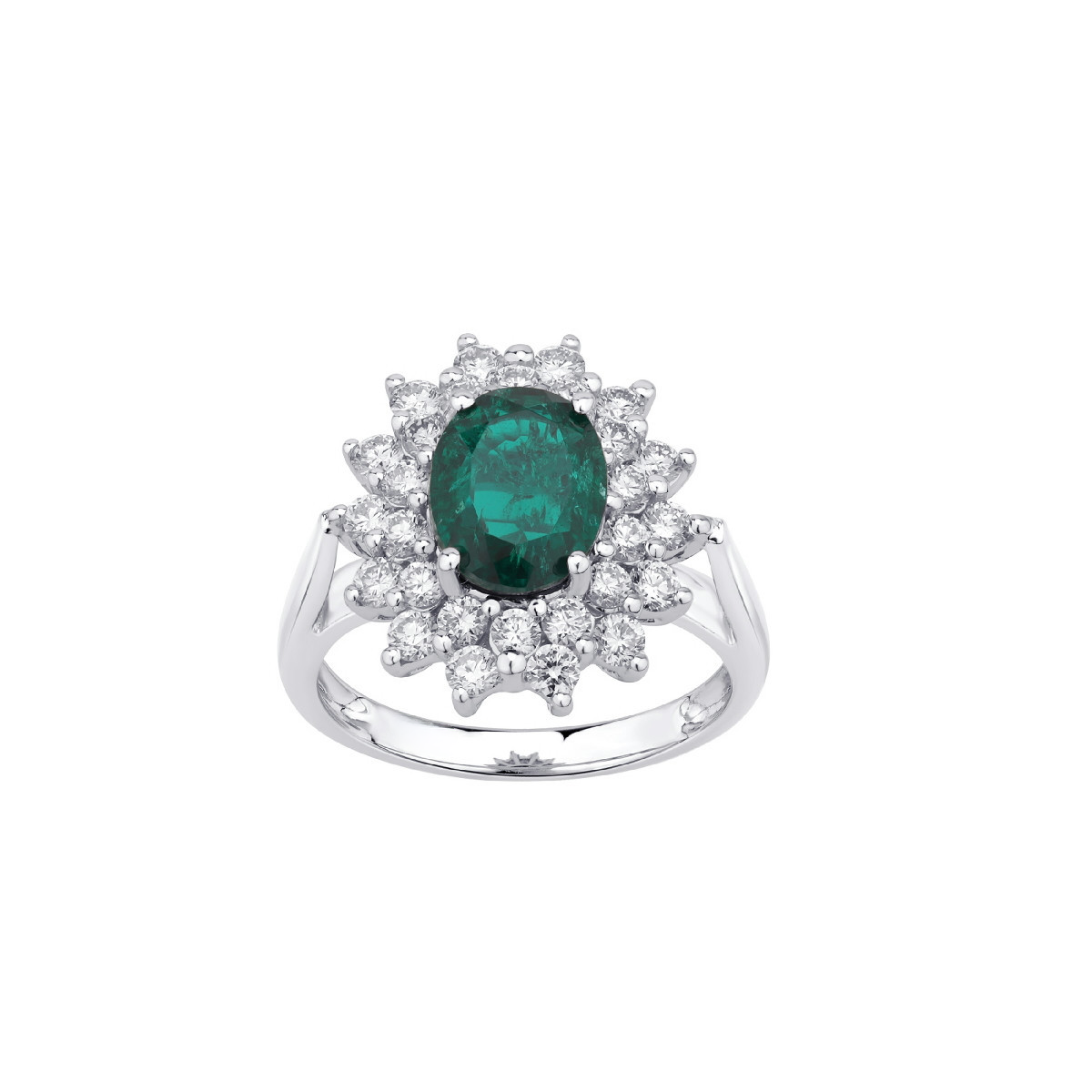 Anillo Esmeralda y Diamantes de Oro Blanco