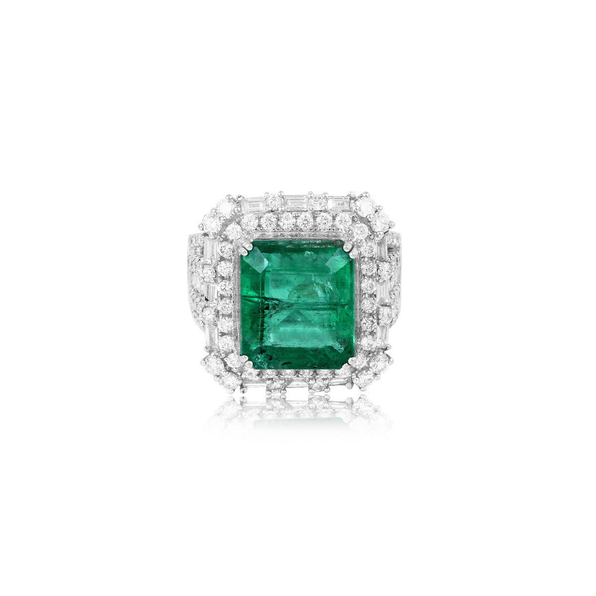 Anillo Esmeralda y Diamantes de Oro Blanco