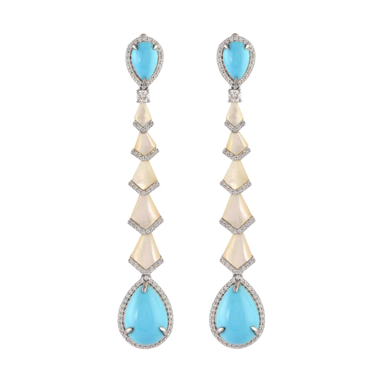 Pendientes Madre Perla, Diamantes y Turquesas