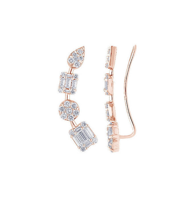 Pendientes Ear Cuff Diamantes Oro Rosa