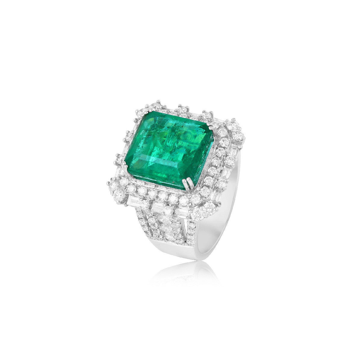 Anillo Esmeralda y Diamantes de Oro Blanco