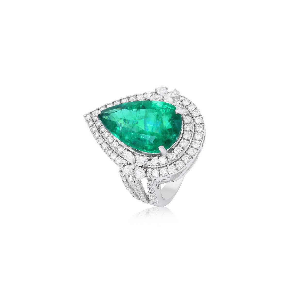 Anillo Esmeralda y Diamantes de Oro Blanco