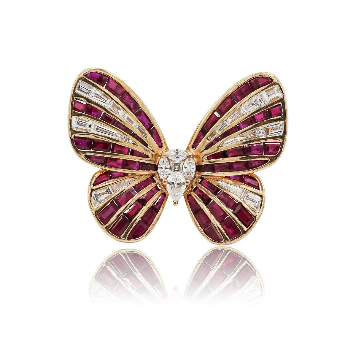 Anillo Mariposa Rubíes y Diamantes naturales de Oro Amarillo
