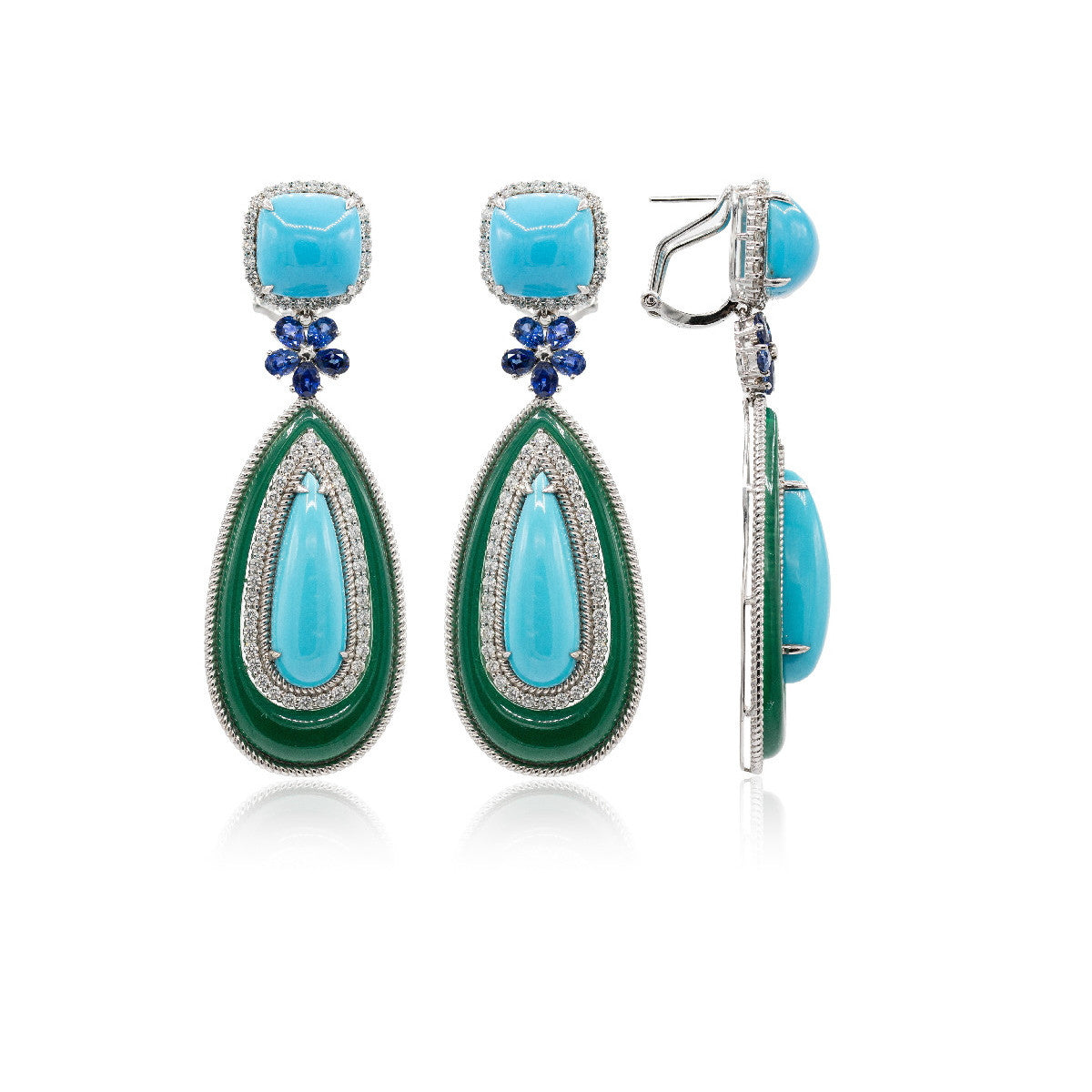 Pendientes Turquesas Esmeralda y Diamantes