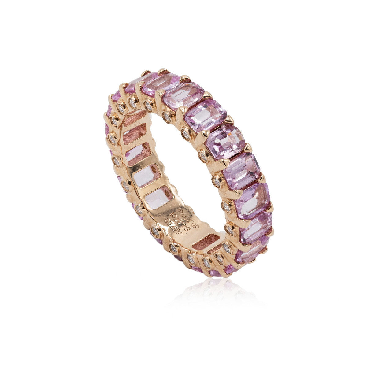Anillo de Zafiros Naturales y Diamantes de Oro Rosa
